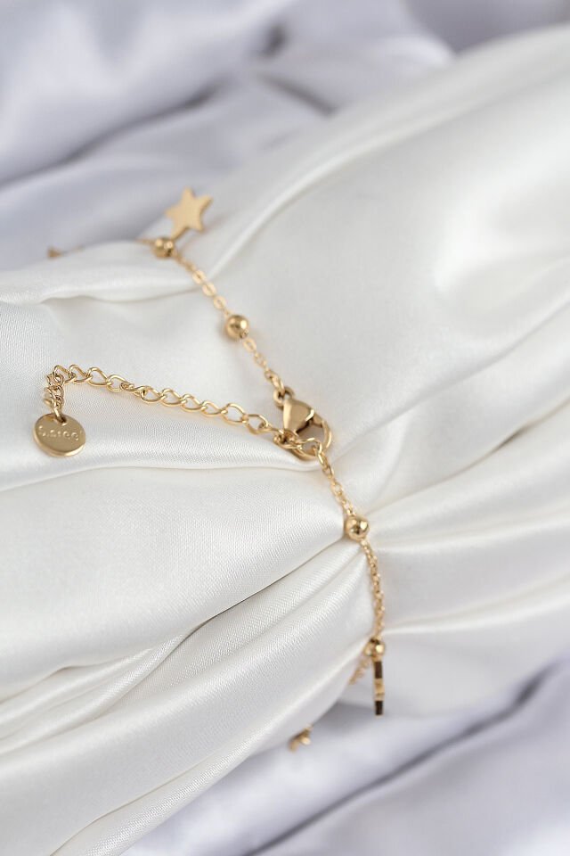 316L Çelik Sıralı Yıldız Model Gold Renk Kadın Bileklik