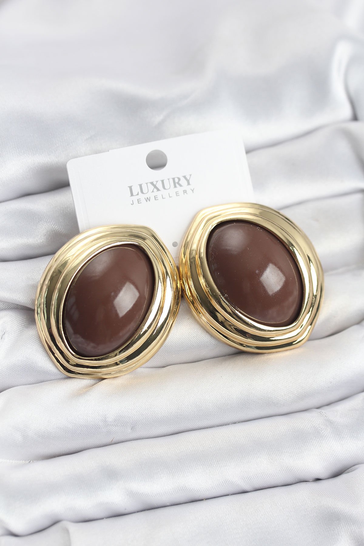 Pirinç Kahverengi Badem Model Vintage Gold Kadın Küpe