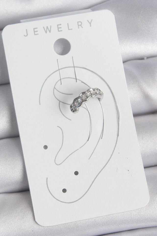 Pirinç Gümüş Renk Zirkon Taşlı Kıkırdak Model Kadın Küpe