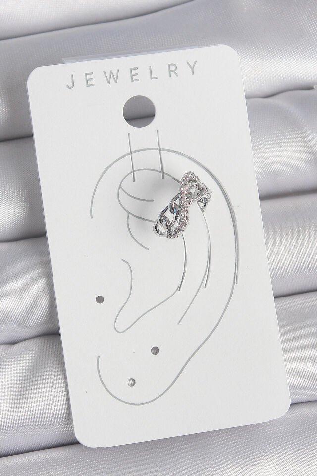 Pirinç Gümüş Renk Zirkon Taşlı Zincir Sonsuzluk Model Kadın Kıkırdak Küpe