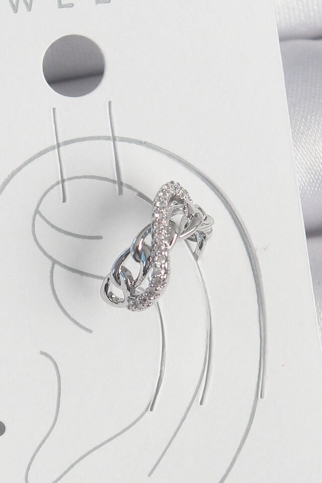 Pirinç Gümüş Renk Zirkon Taşlı Zincir Sonsuzluk Model Kadın Kıkırdak Küpe