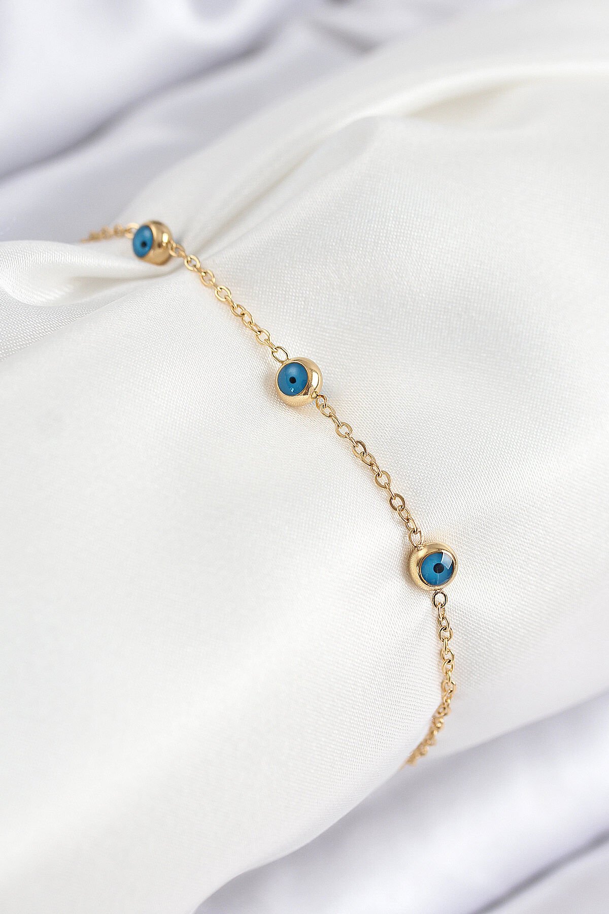 316L Çelik Nazar Boncuğu Model Gold Renk Kadın Bileklik