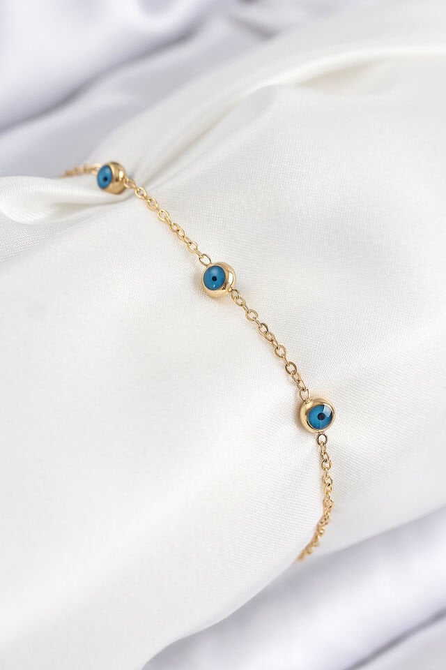316L Çelik Nazar Boncuğu Model Gold Renk Kadın Bileklik