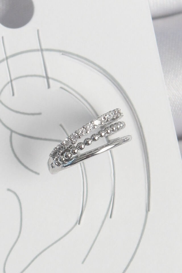 Pirinç Gümüş Renk Zirkon Taşlı 3'Lü Sıralı Model Kadın Kıkırdak Küpe