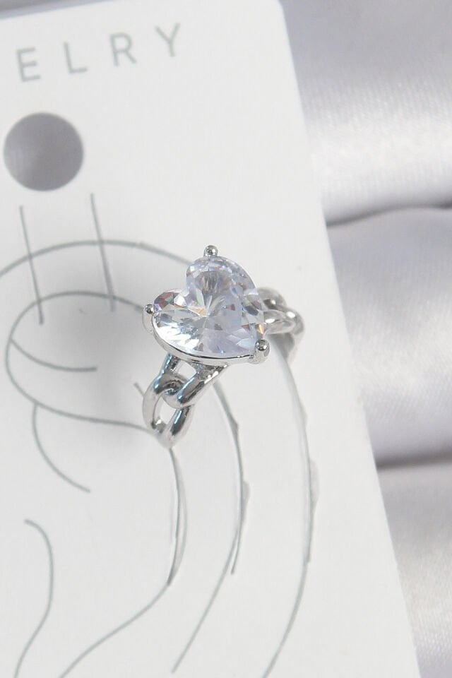 Pirinç Gümüş Renk Zirkon Taşlı Kalp Model Kadın Kıkırdak Küpe