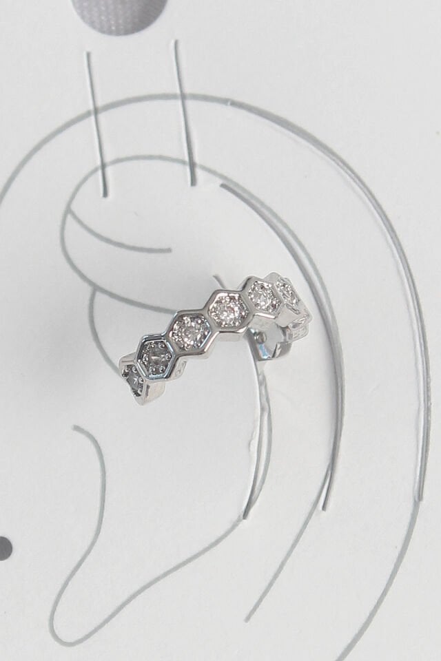 Pirinç Gümüş Renk Bal Peteği Model Zirkon Taşlı Kadın Kıkırdak Küpe