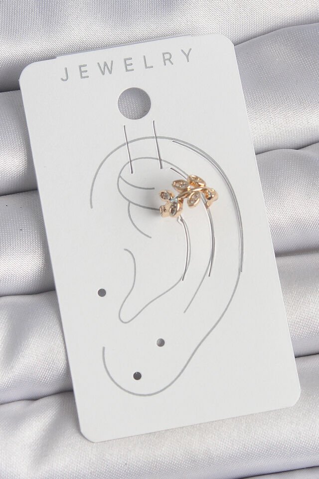 Pirinç Gold Renk Zirkon Taşlı Yaprak Model Kadın Kıkırdak Küpe