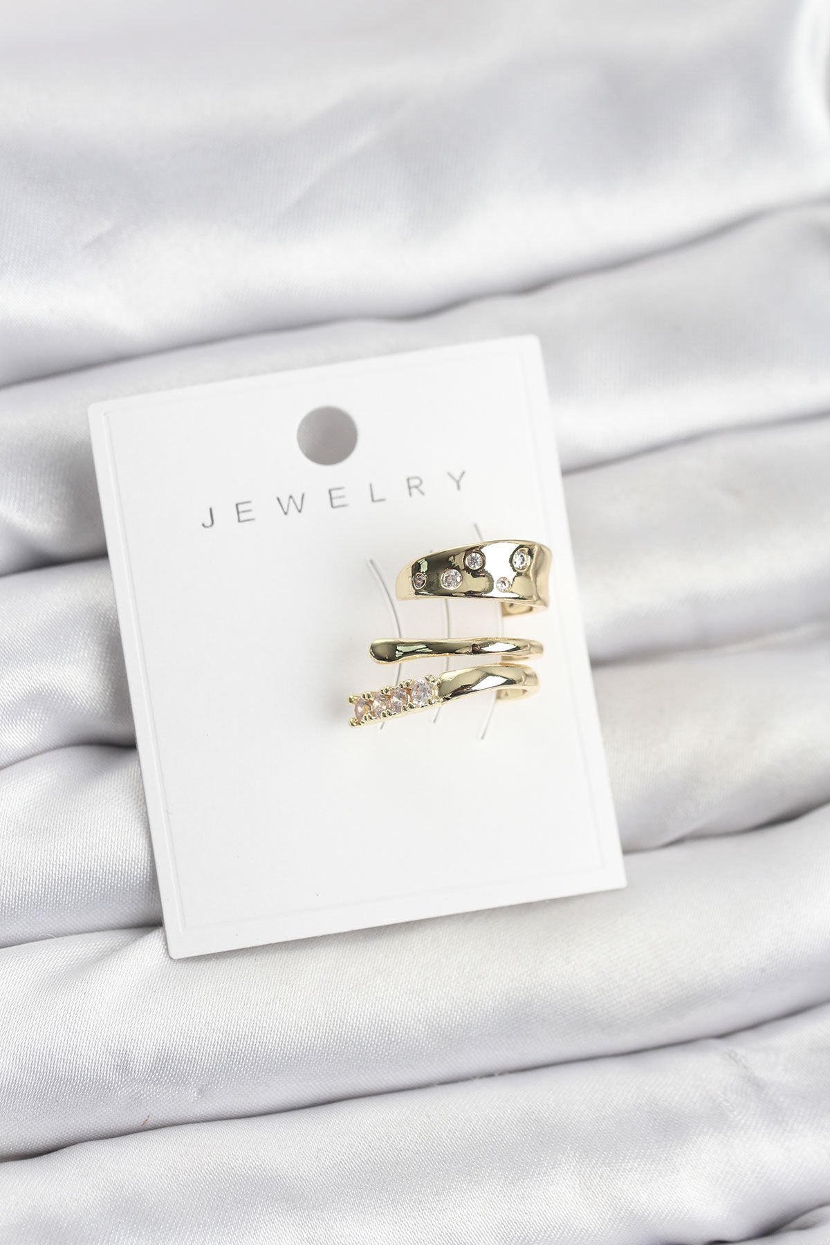 Gold Renk Zirkon Taşlı Pirinç Kıkırdak Küpe