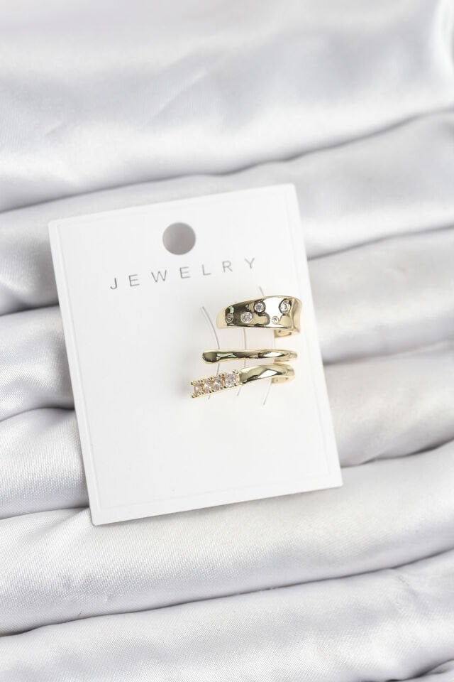 Gold Renk Zirkon Taşlı Pirinç Kıkırdak Küpe