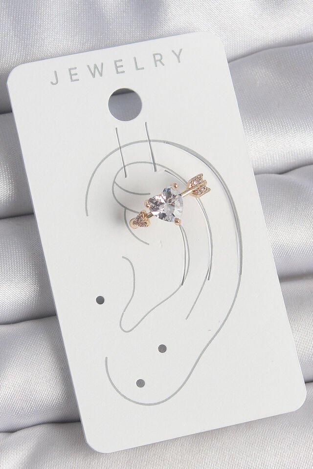 Pirinç Gold Renk Zirkon Taşlı Kalp Ok Model Kadın Kıkırdak Küpe