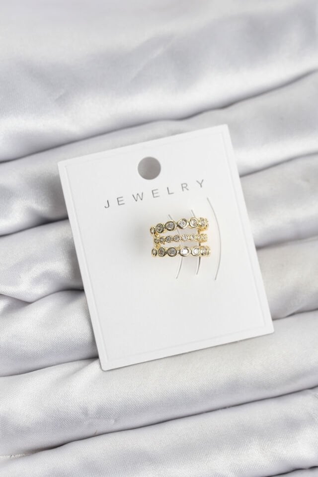 Gold Renk Zirkon Taşlı Pirinç Kıkırdak Earcuff Küpe