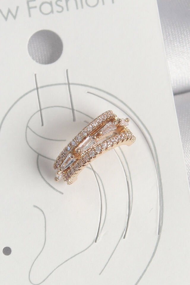 Pirinç Gold Renk Zirkon Taşlı 3'Lü Sıralı Model Kadın Kıkırdak Küpe