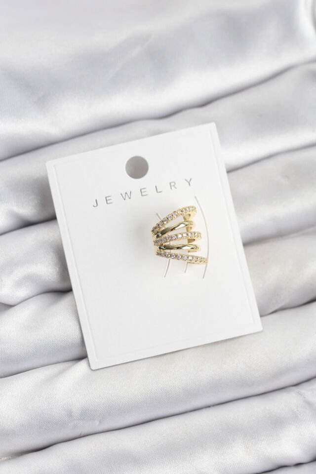 Gold Renk Pirinç Zirkon Taşlı Kıkırdak Earcuff Küpe