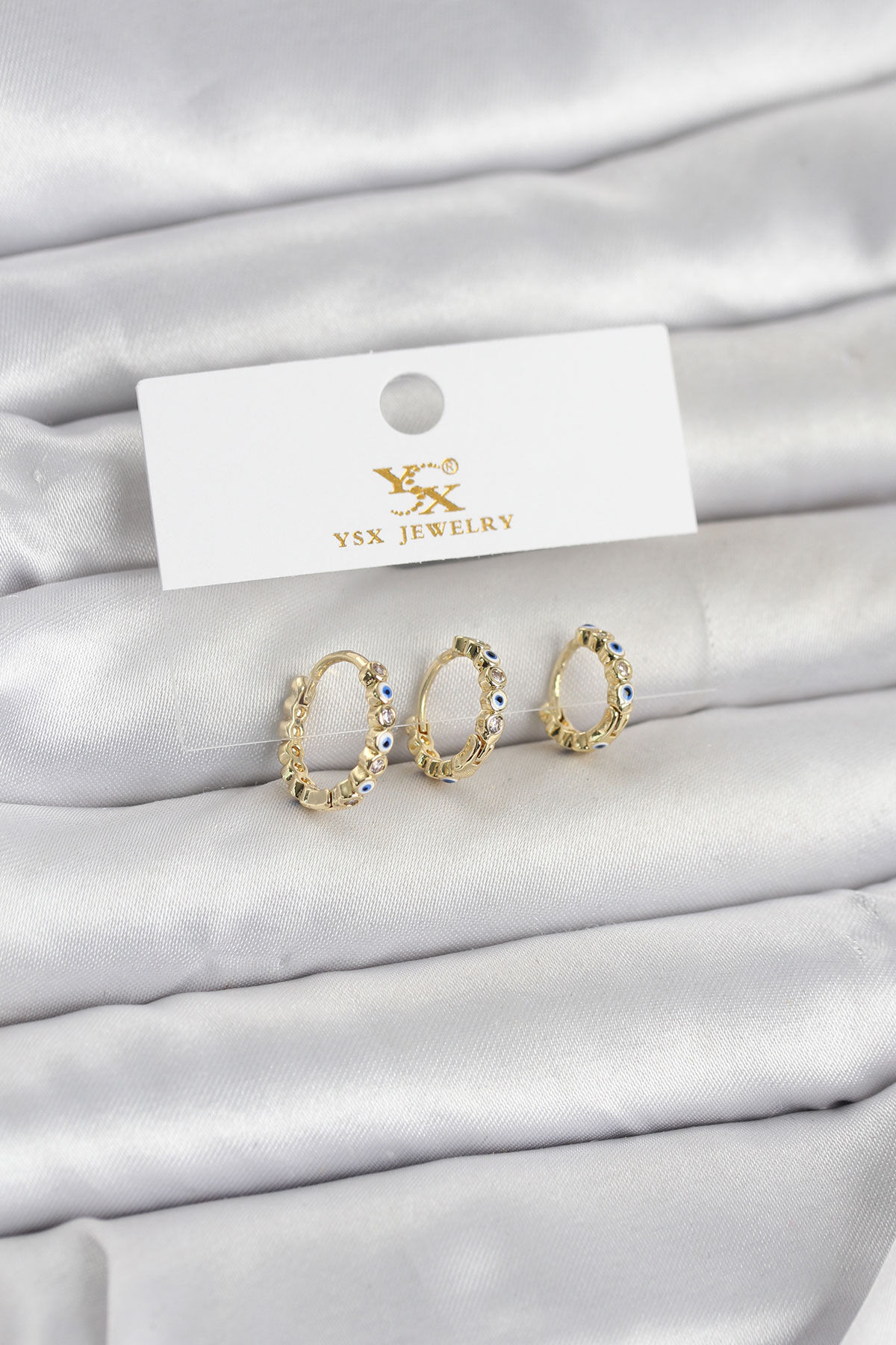 Pirinç Gold Renk Nazarlı Model 3'lü Kadın Küpe