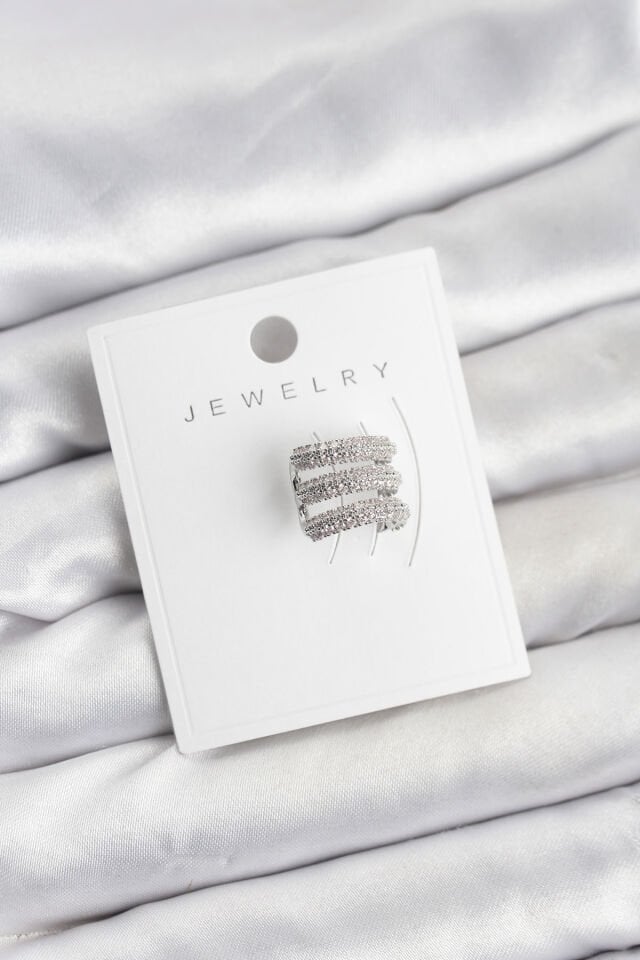 Pirinç Gümüş Renk Zirkon Taşlı Earcuff Kıkırdak Küpe