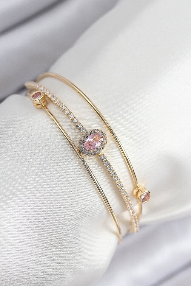 Pirinç Zirkon Taşlı Baget Model Gold Renk Kadın Bileklik