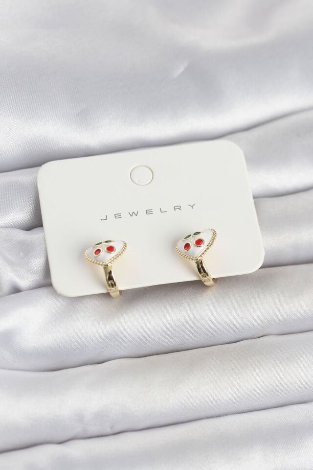 Pirinç Gold Renk Mineli Kalp Kiraz Model Çocuk Küpe