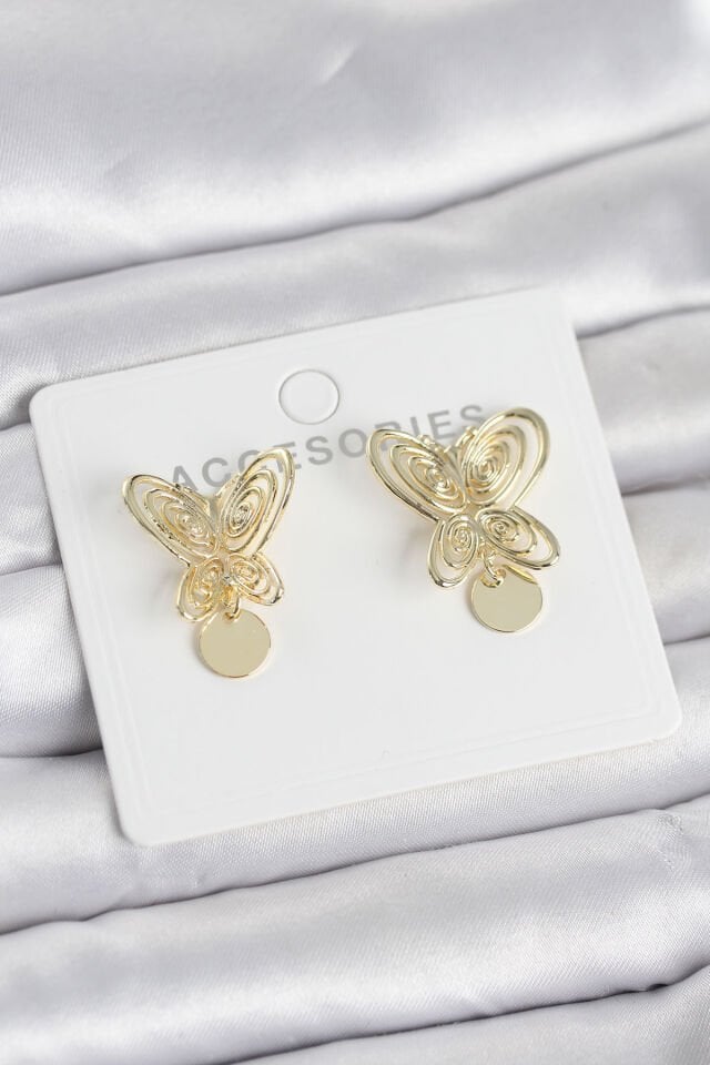 Füsun Küpesi Model Gold Renk Kelebek Model Pirinç Kadın Küpe