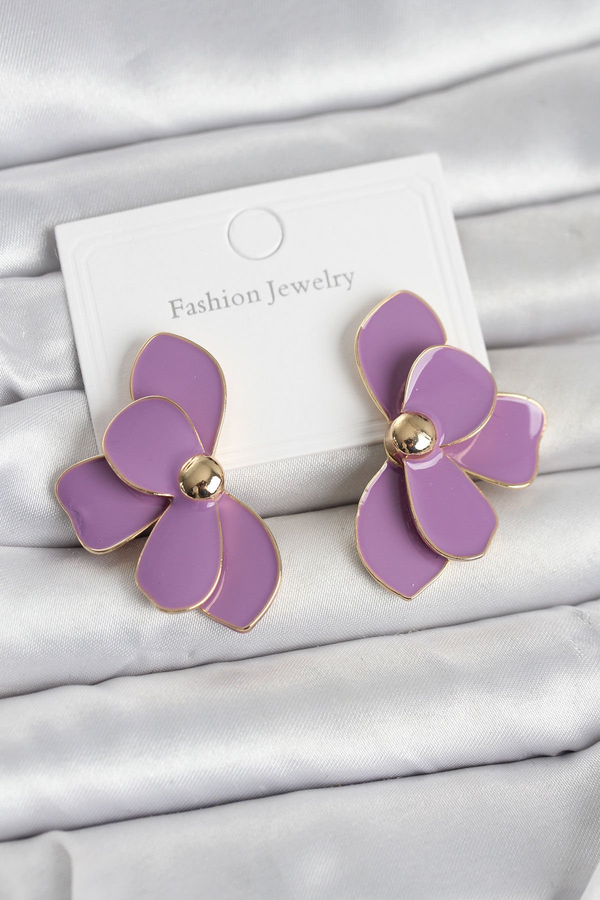 Mor Mineli Lotus Model Pirinç Kadın Küpe