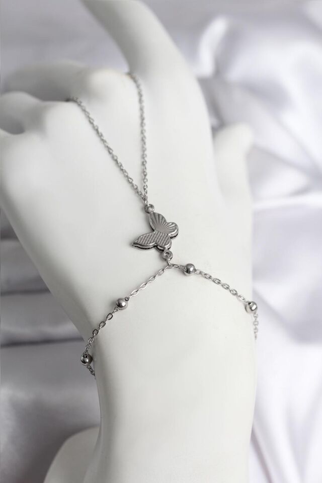 316L Çelik Gümüş Renk Kelebek Model Kadın Şahmeran