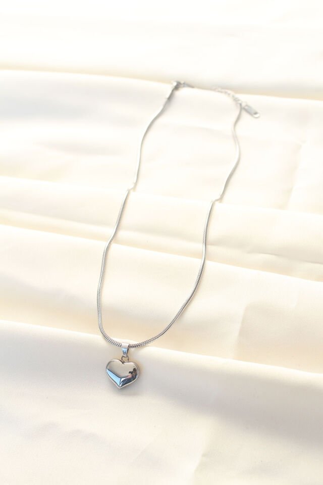 316L Çelik Gümüş Renk Kalp Kolye