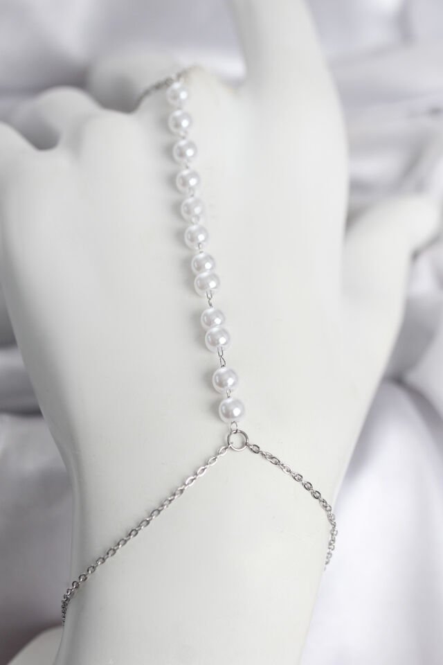 316L Çelik Gümüş Renk Sıralı İncili Model Kadın Şahmeran