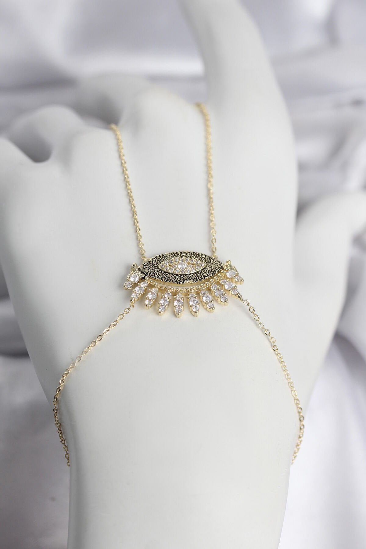 Pirinç Gold Renk Zirkon Taşlı Göz Model Kadın Şahmeran