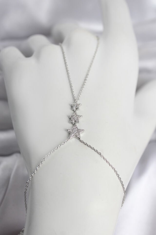 Pirinç Gümüş Renk Sıralı Yıldız Model Kadın Şahmeran