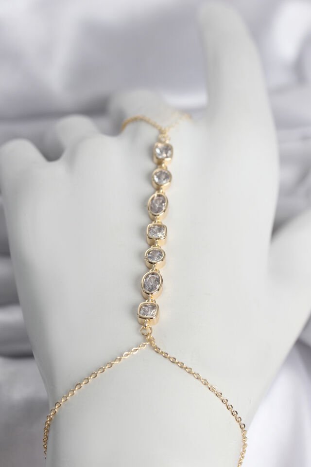 Pirinç Gold Renk Sıralı Zirkon Taşlı Kadın Şahmeran