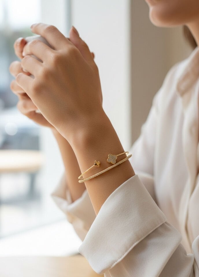 Yonca Model Pirinç Gold Renk Kadın Bileklik