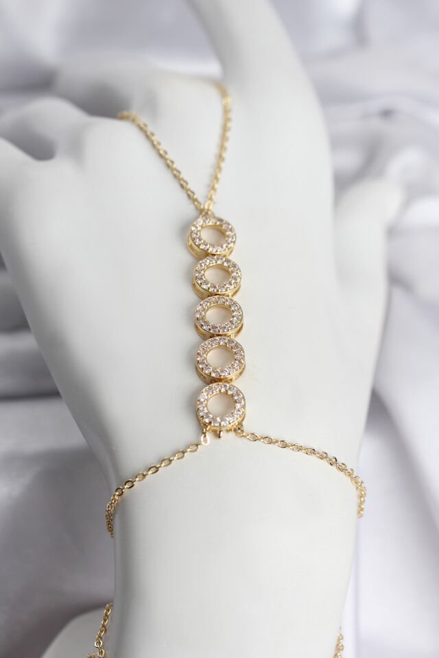 Pirinç Gold Renk Zirkon Taşlı Sıralı Halka Model Kadın Şahmeran