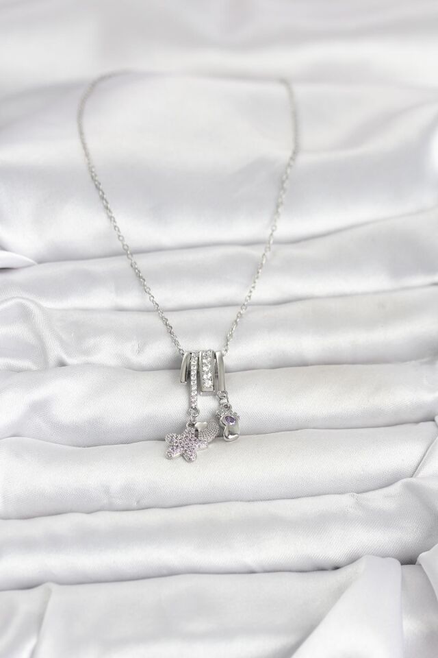 316L Çelik Gümüş Zirkon Taşlı Deniz Tema Charmlı Kadın Kolye