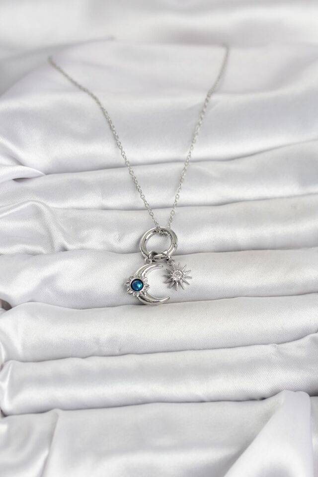 316L Çelik Gümüş Renk Gece Gündüz Tema Charmlı Kadın Kolye