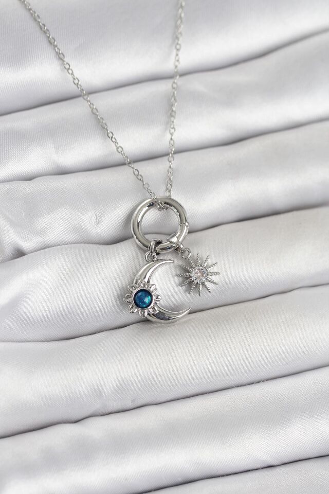 316L Çelik Gümüş Renk Gece Gündüz Tema Charmlı Kadın Kolye