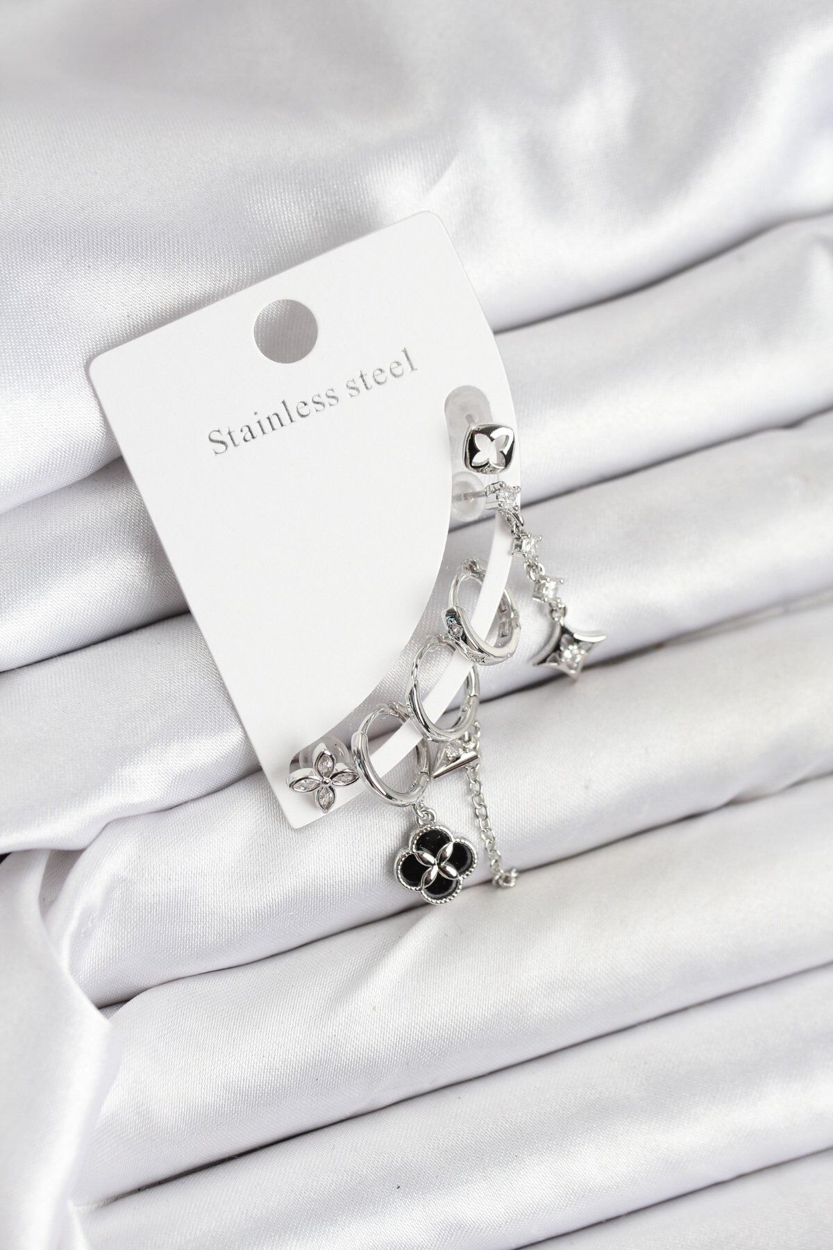 Pirinç Gümüş Renk Kadın Set Küpe