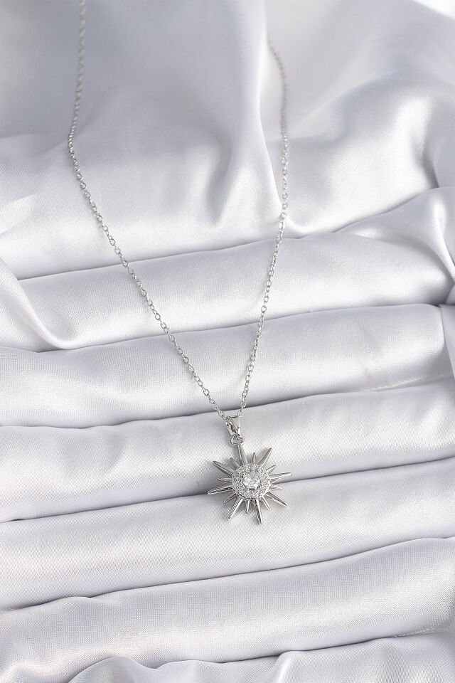 316L Çelik Gümüş Renk Zincir Zirkon Taşlı Güneş Model Kadın Yüzük