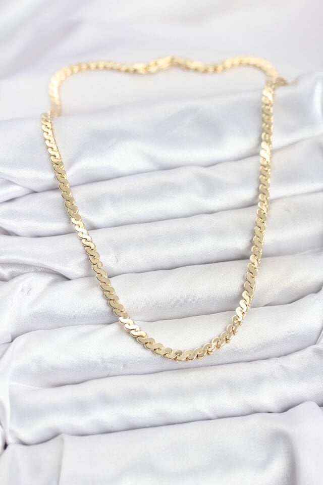 Pirinç Gold Renk Yassı Zincir Kadın Kolye