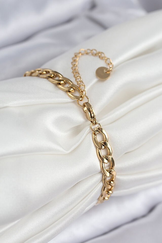 316L Çelik Nazar Boncuk Detaylı Yonca Model Gold Renk Kadın Bileklik