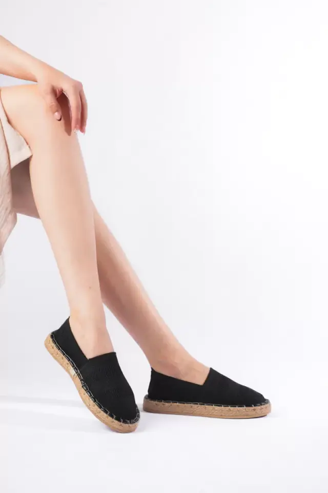 Kadın Siyah Triko Jüt Sargı El Yapımı Espadril TR44MY01A