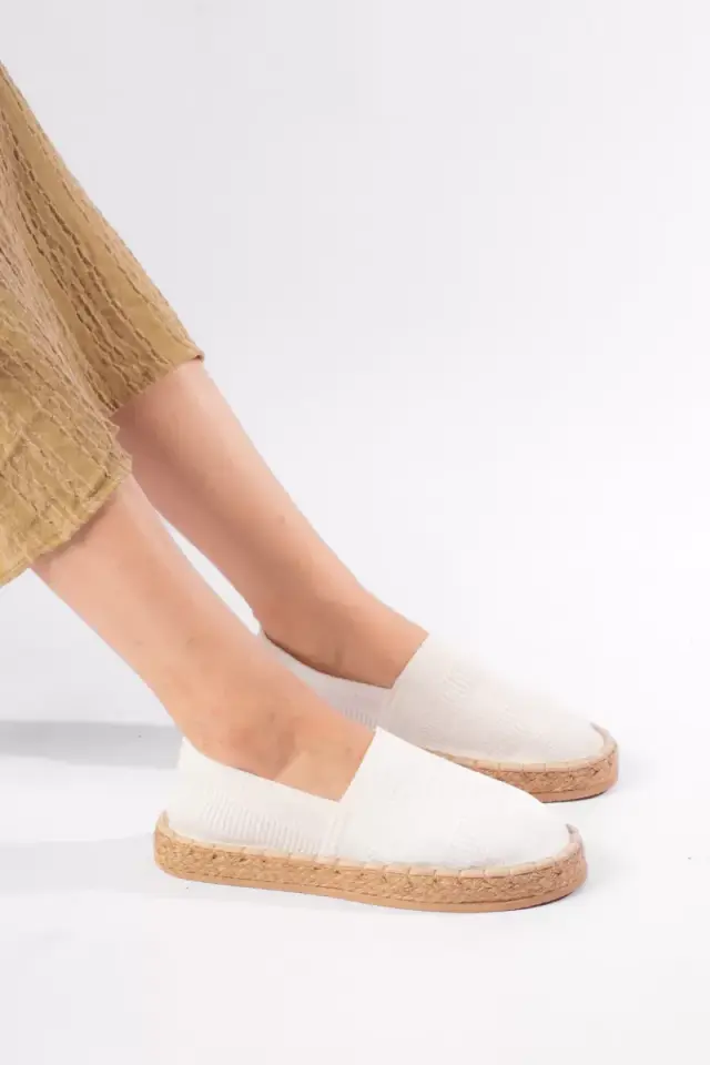 Kadın Beyaz Triko Jüt Sargı El Yapımı Espadril TR44MY01B