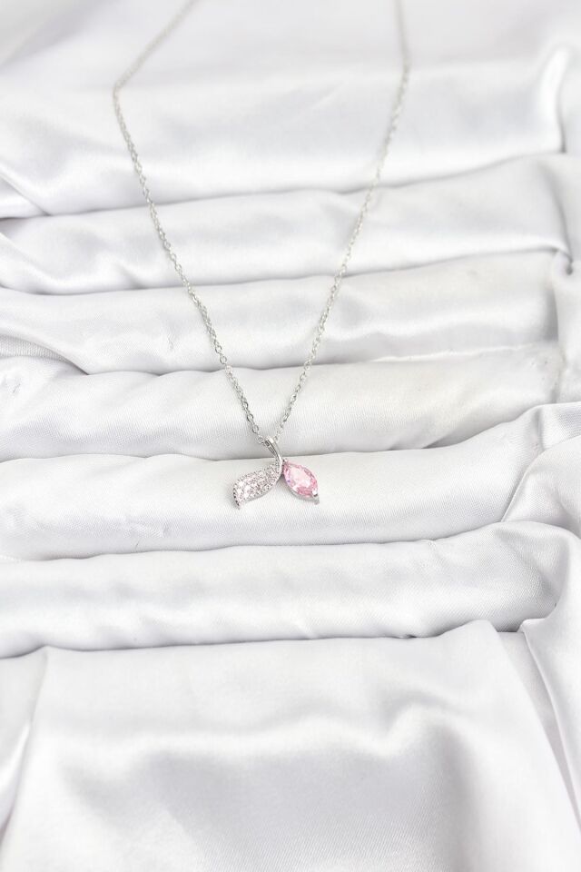 316L Çelik Zincir Gümüş Renk Balık Kuyruğu Model Zirkon Taşlı Kadın Kolye