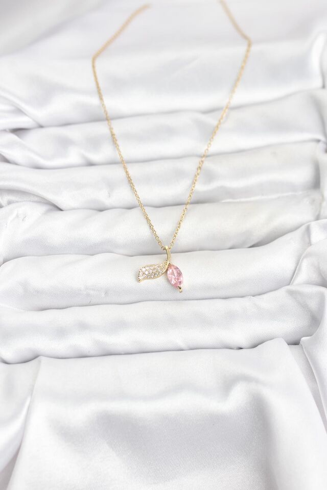 316L Çelik Zincir Gold Renk Balık Kuyruğu Model Zirkon Taşlı Kadın Kolye