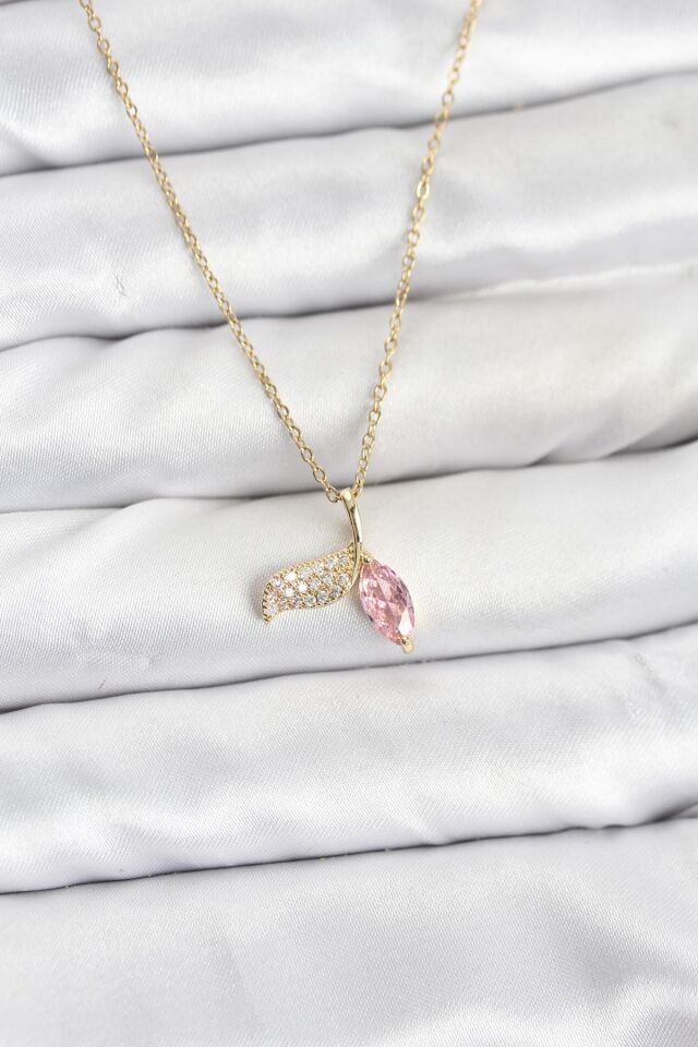 316L Çelik Zincir Gold Renk Balık Kuyruğu Model Zirkon Taşlı Kadın Kolye