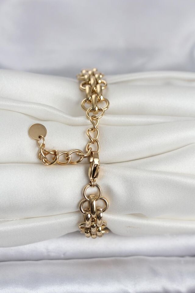 316L Çelik Gold Renk Hasır Zincir Model Kadın Bileklik