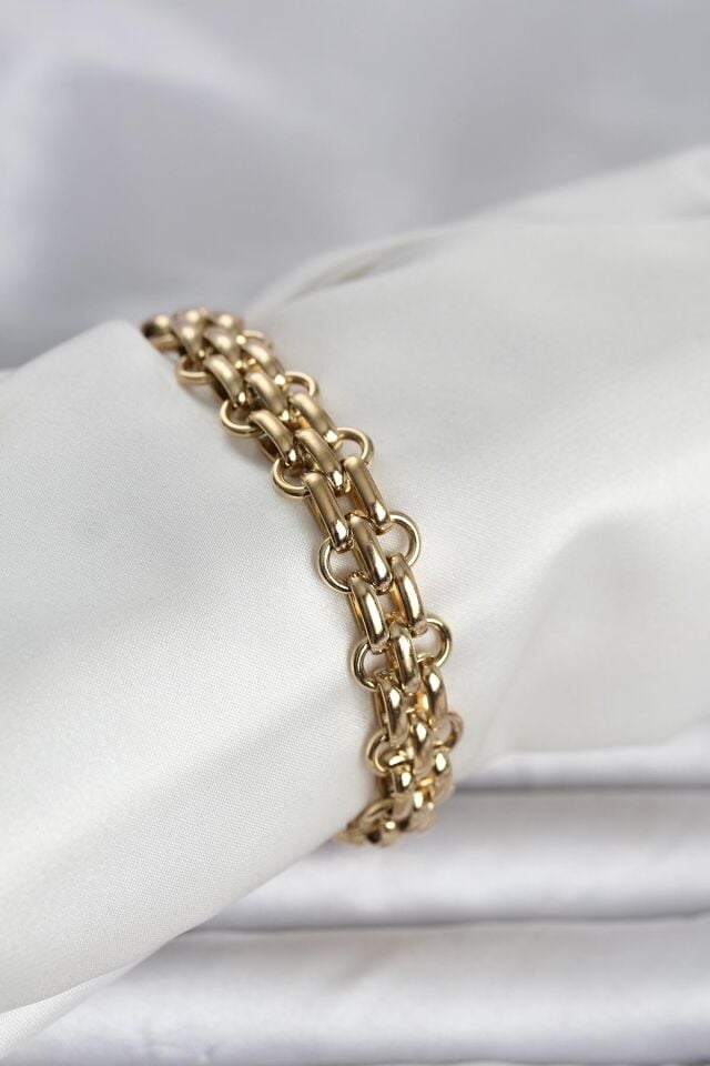 316L Çelik Gold Renk Hasır Zincir Model Kadın Bileklik