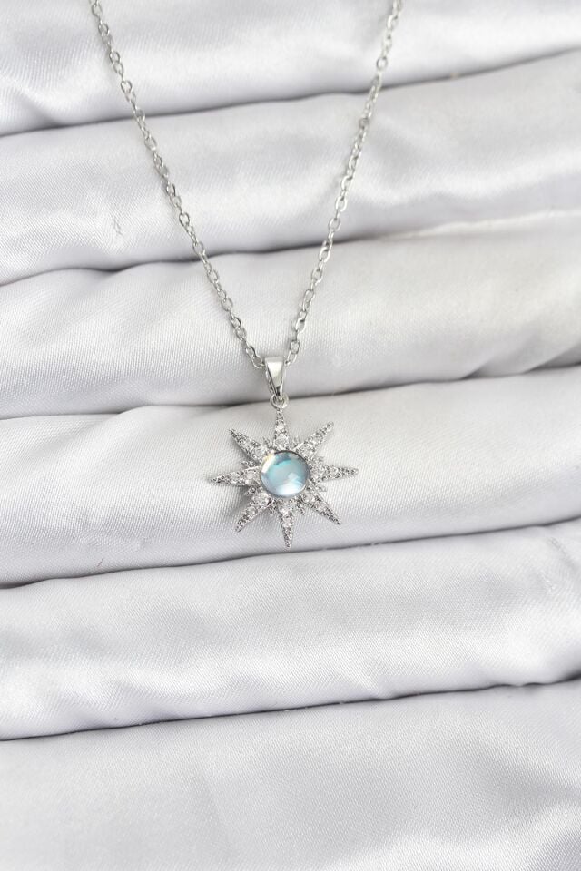 316L Çelik Zincir Gümüş Renk Kutup Yıldızı Model Zirkon Taşlı Kadın Kolye