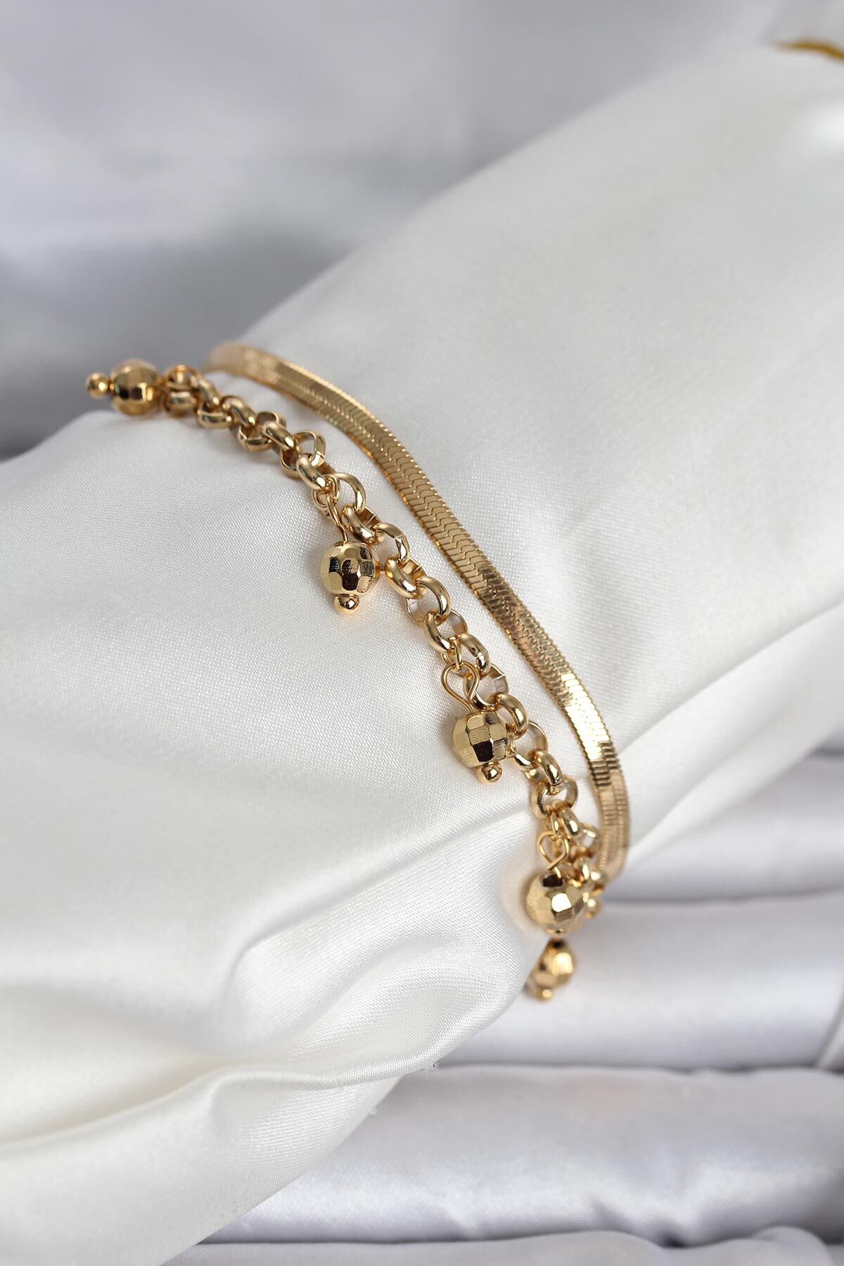 316L Çelik Gold Renk Dorika ve İtalyan Zincirli Model Kadın Bileklik