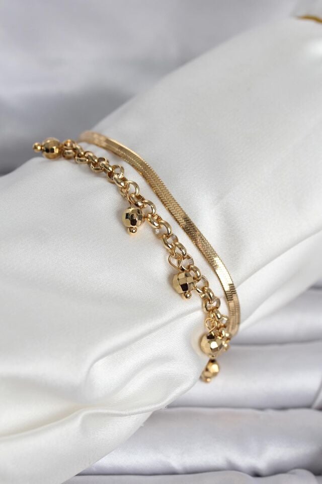 316L Çelik Gold Renk Dorika ve İtalyan Zincirli Model Kadın Bileklik