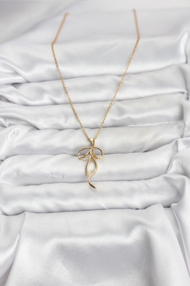 316L Çelik Zincir Gold Renk Fiyonk Model Kadın Kolye