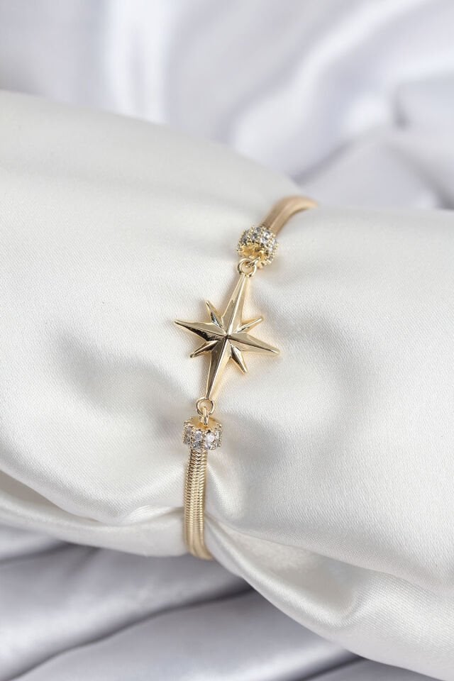 Pirinç VIP Seri Gold Renk Kutup Yıldızı Model Kadın Bileklik